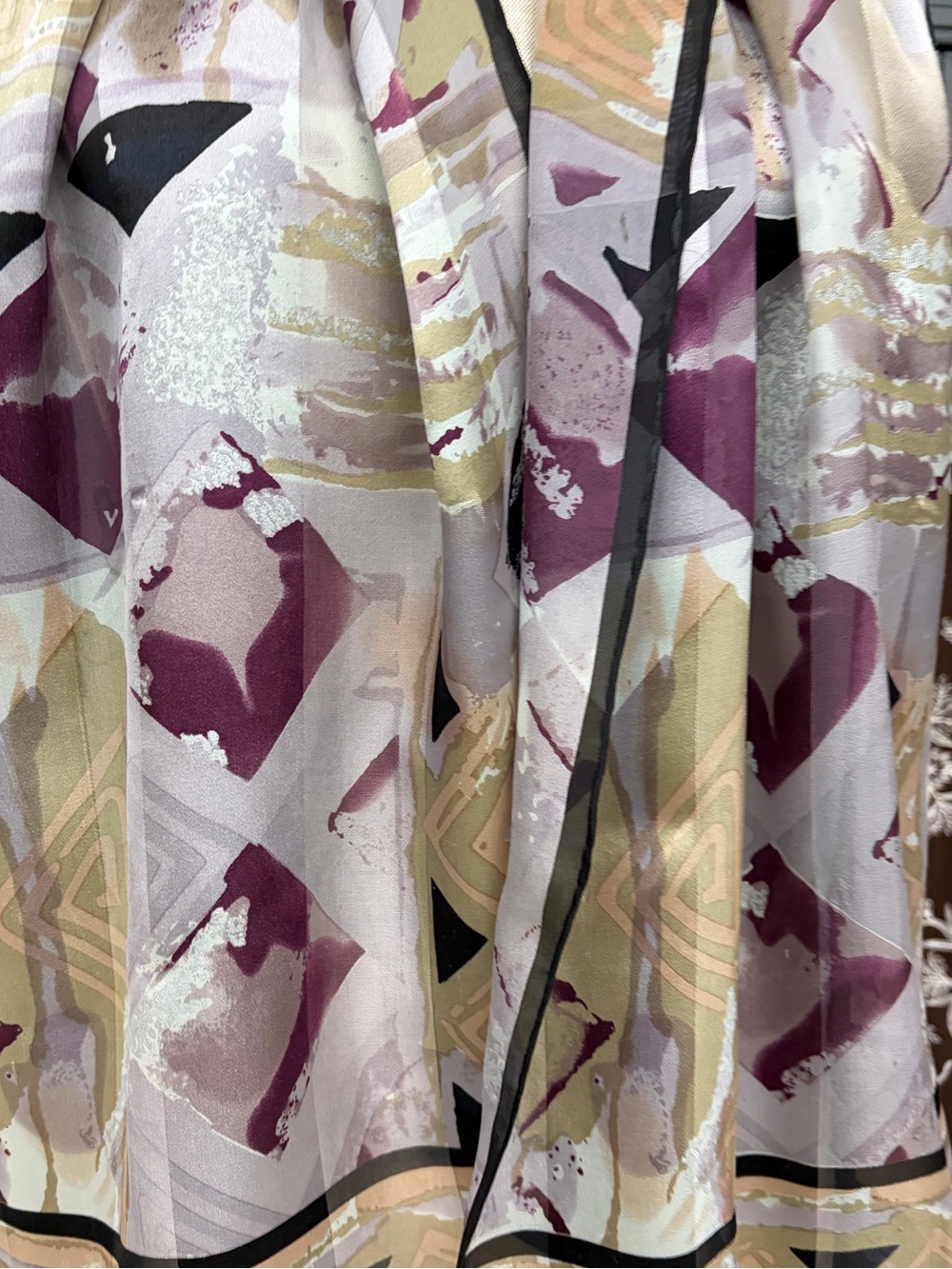 Vintage Bill Blass Silk Scarf Abstract Geometric Print Long Painterly Abstract - Picture 6 of 8